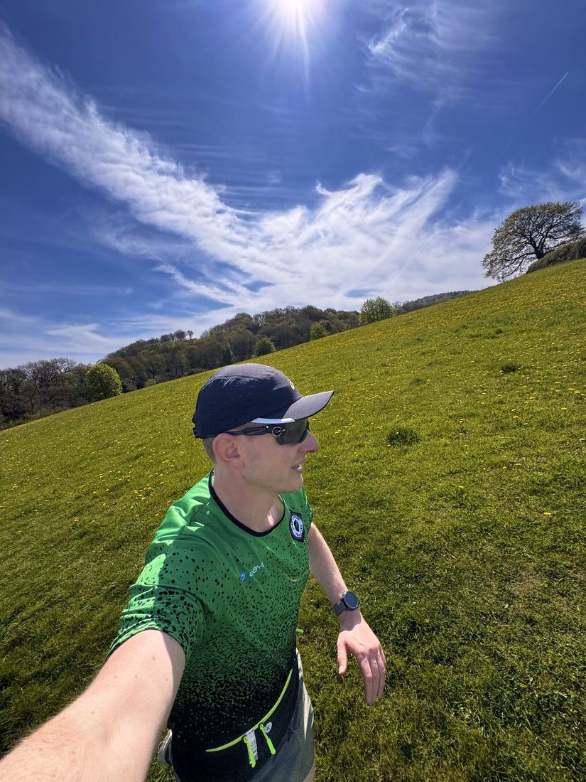 Jake trail running in the countryside near Sheffield